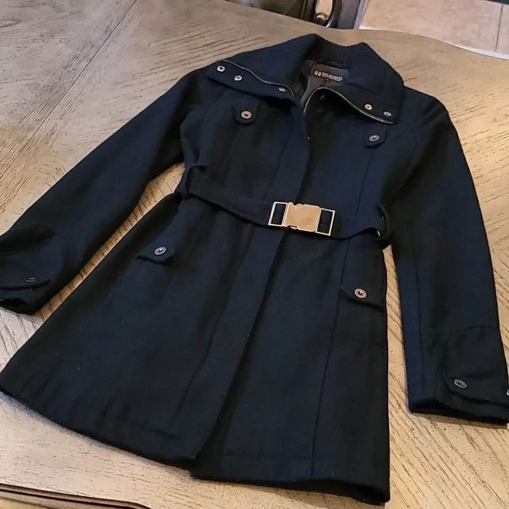 Black classic zip up pea coat jacket size small